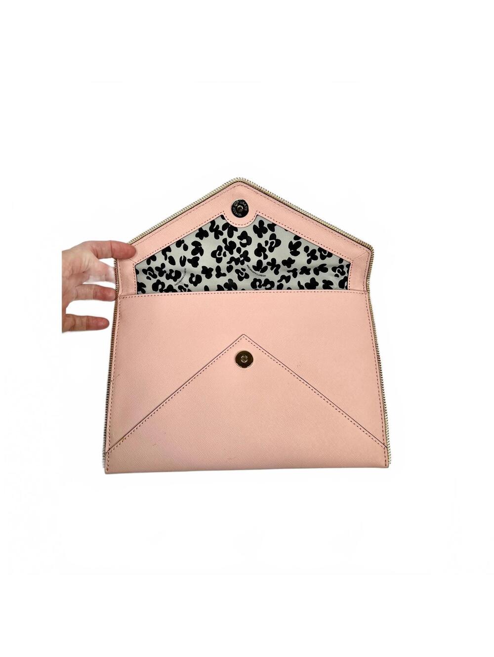 Rebecca Minkoff Envelope Clutch Bag PINK with Gold Zipper Accent 11 x 7 Inches